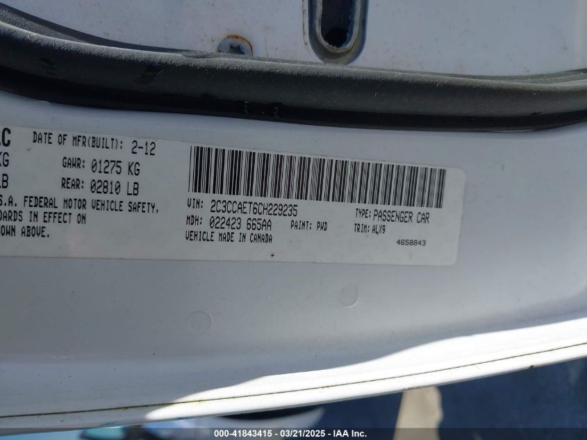 2012 Chrysler 300C VIN: 2C3CCAET6CH229235 Lot: 41843415