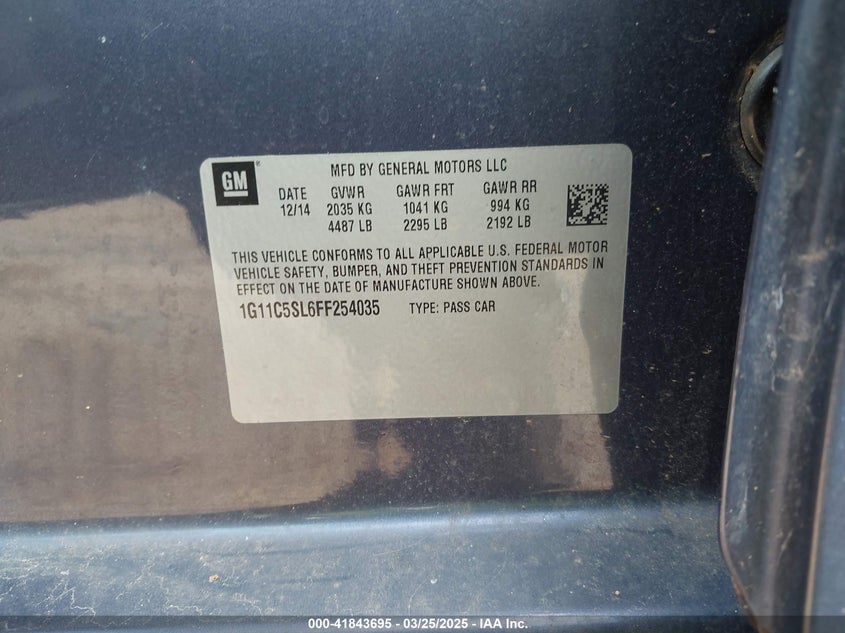 2015 CHEVROLET MALIBU 1LT - 1G11C5SL6FF254035