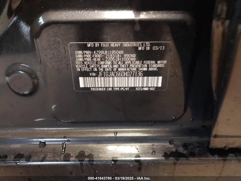 2013 SUBARU IMPREZA 2.0I PREMIUM - JF1GJAC66DH027136