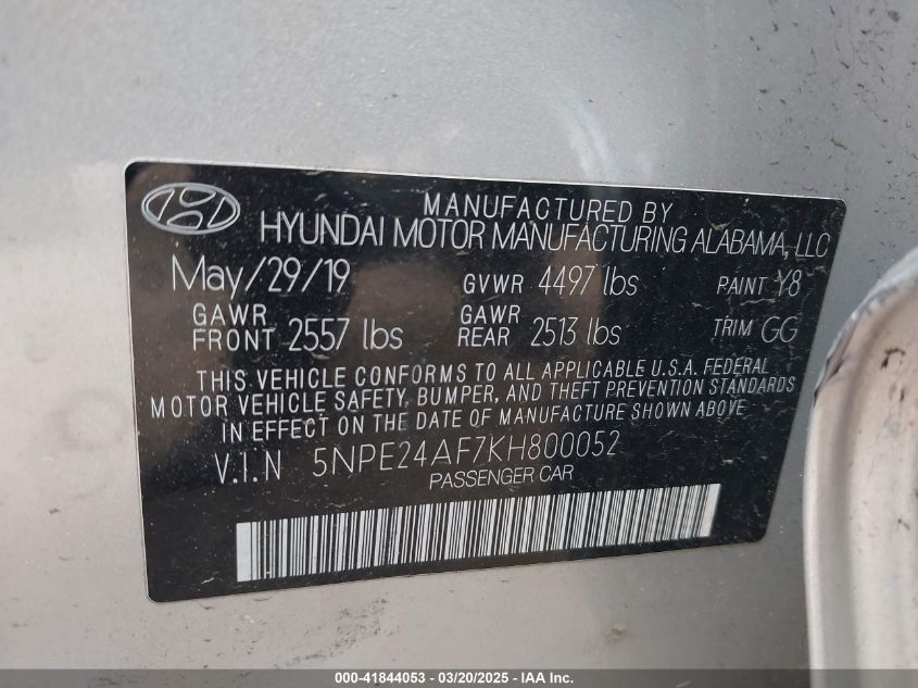 2019 HYUNDAI SONATA SE - 5NPE24AF7KH800052