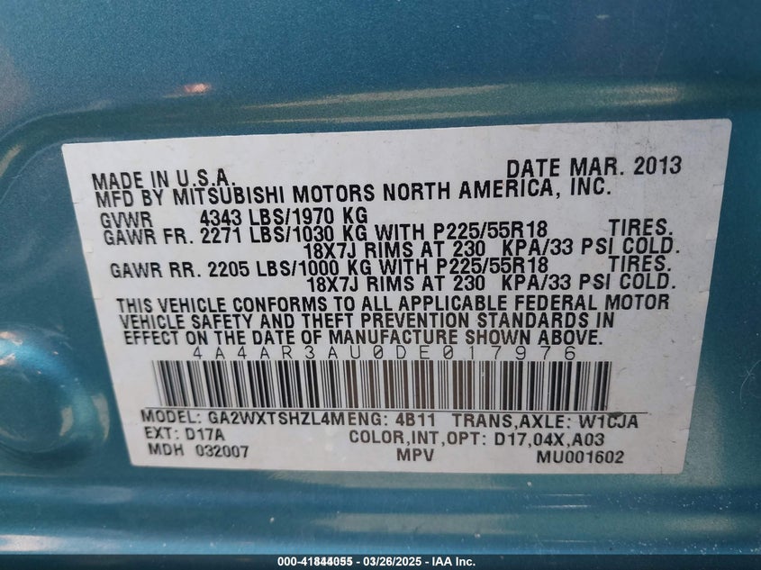 2013 MITSUBISHI OUTLANDER SPORT ES - 4A4AR3AU0DE017976