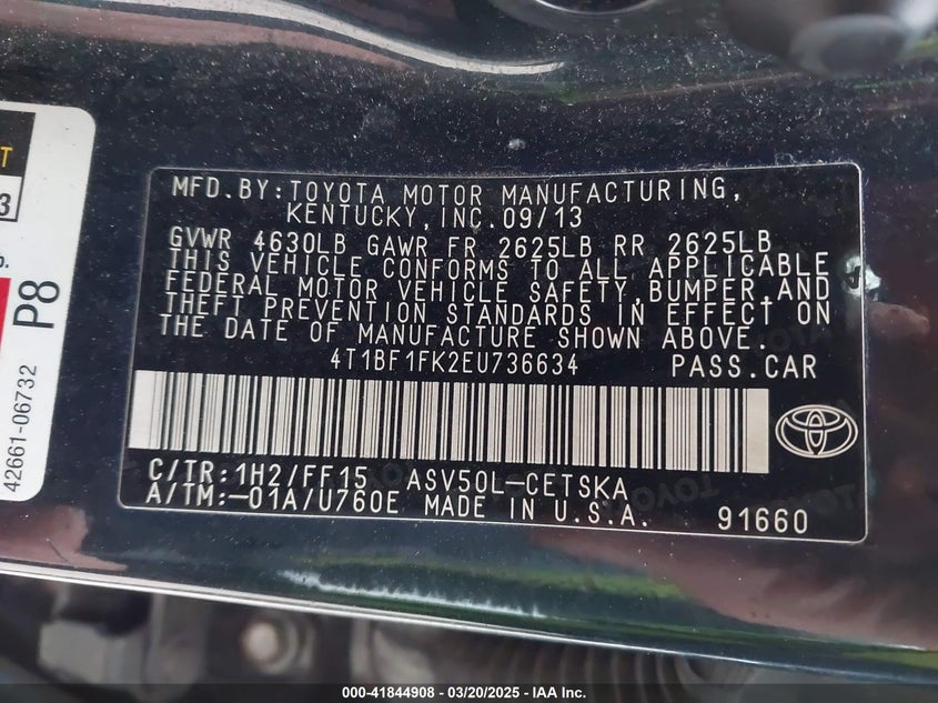 2014 TOYOTA CAMRY VIN: 4T1BF1FK2EU736634
