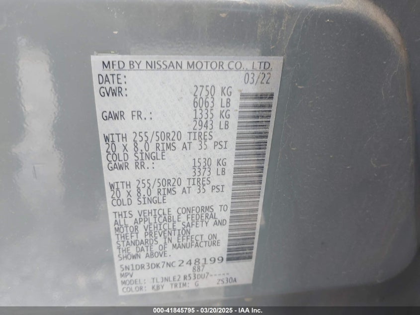 2022 NISSAN PATHFINDER PLATINUM 4WD - 5N1DR3DK7NC248199
