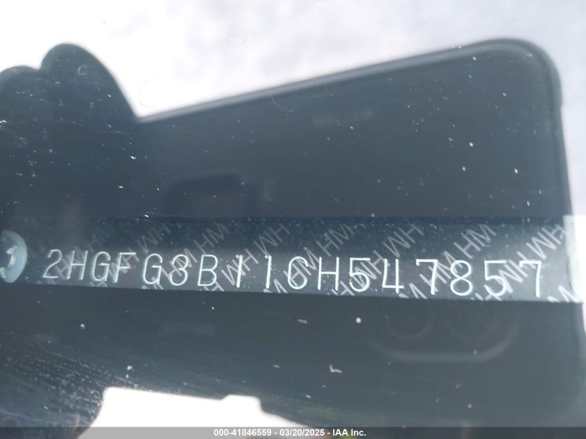 2012 Honda Civic Ex-L VIN: 2HGFG3B11CH547857 Lot: 41846559