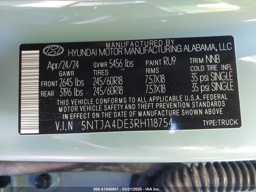 2024 HYUNDAI SANTA CRUZ SE - 5NTJA4DE3RH118754