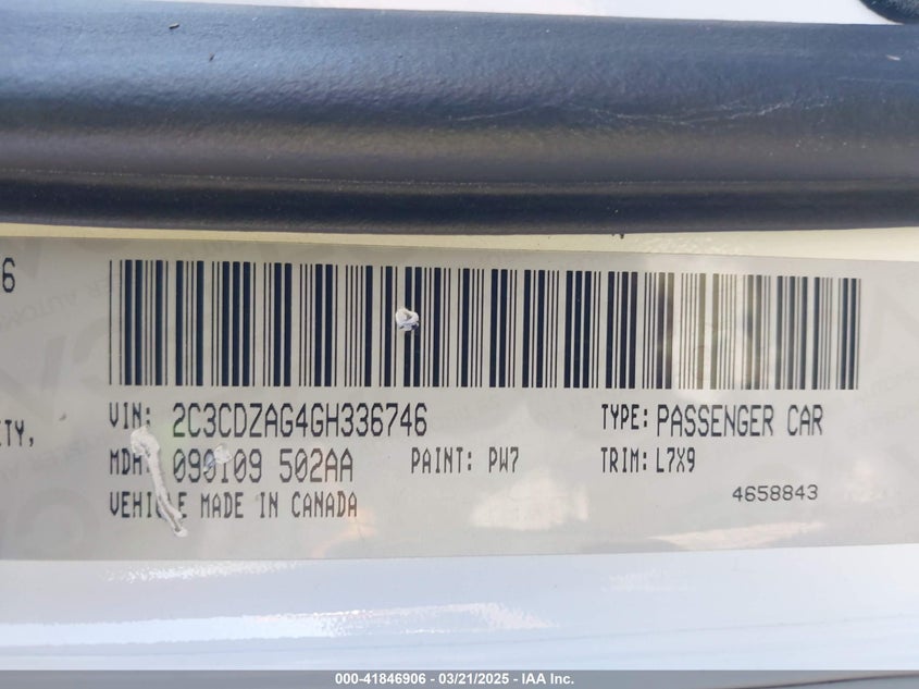 2016 DODGE CHALLENGER VIN: 2C3CDZAG4GH336746