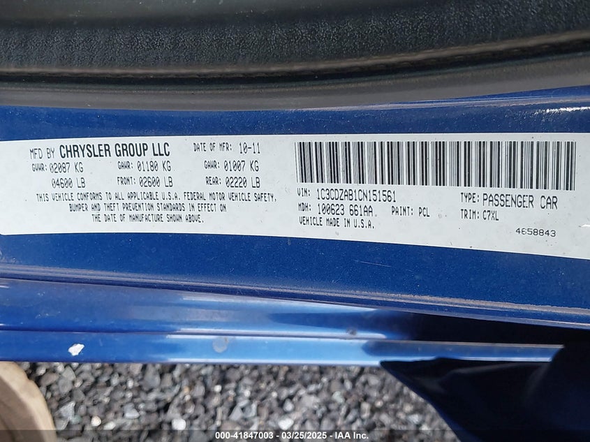 2012 DODGE AVENGER VIN: 1C3CDZAB1CN151561