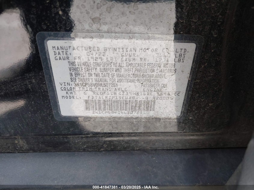 2022 NISSAN KICKS VIN: 3N1CP5BV0NL507251
