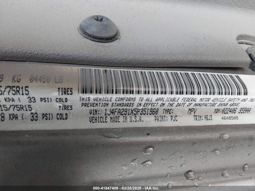 2005 Jeep Wrangler Se VIN: 1J4FA291X5P351960 Lot: 41847409