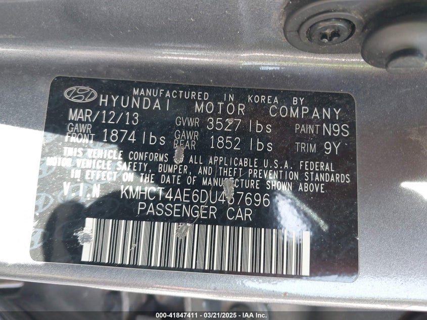 2013 HYUNDAI ACCENT VIN: KMHCT4AE6DU467696