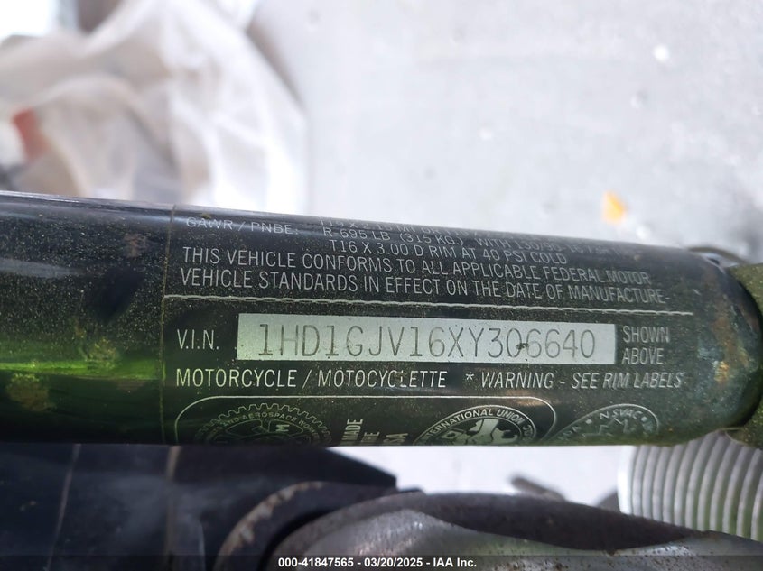 1999 Harley-Davidson Fxdx VIN: 1HD1GJV16XY306640 Lot: 41847565