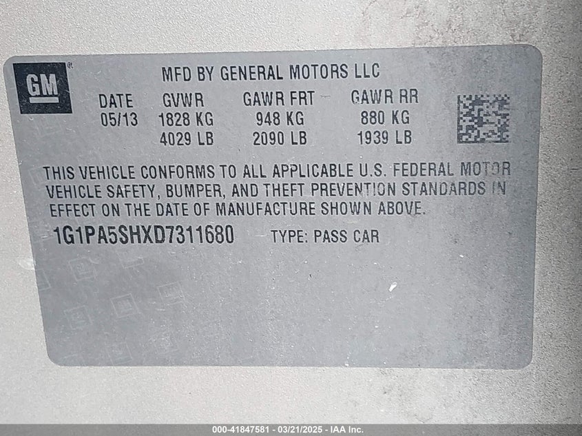 2013 CHEVROLET CRUZE LS AUTO - 1G1PA5SHXD7311680