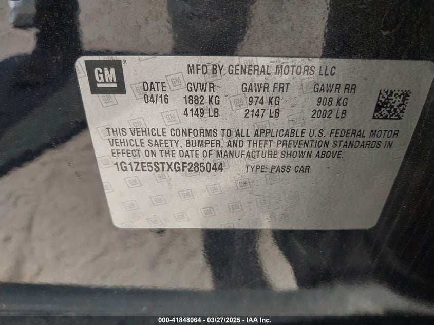 2016 CHEVROLET MALIBU 1LT - 1G1ZE5STXGF285044