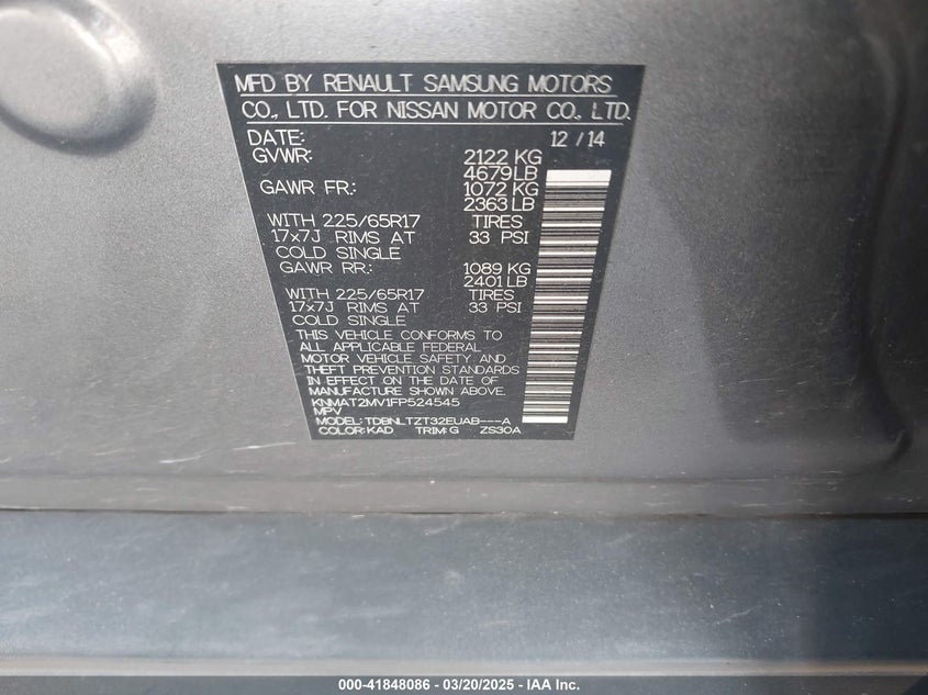 2015 NISSAN ROGUE SV - KNMAT2MV1FP524545