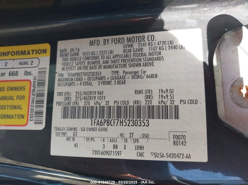 2017 FORD MUSTANG GT - 1FA6P8CF7H5230353