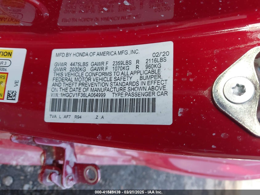 1HGCV1F36LA064999 2020 HONDA ACCORD photo no. 9