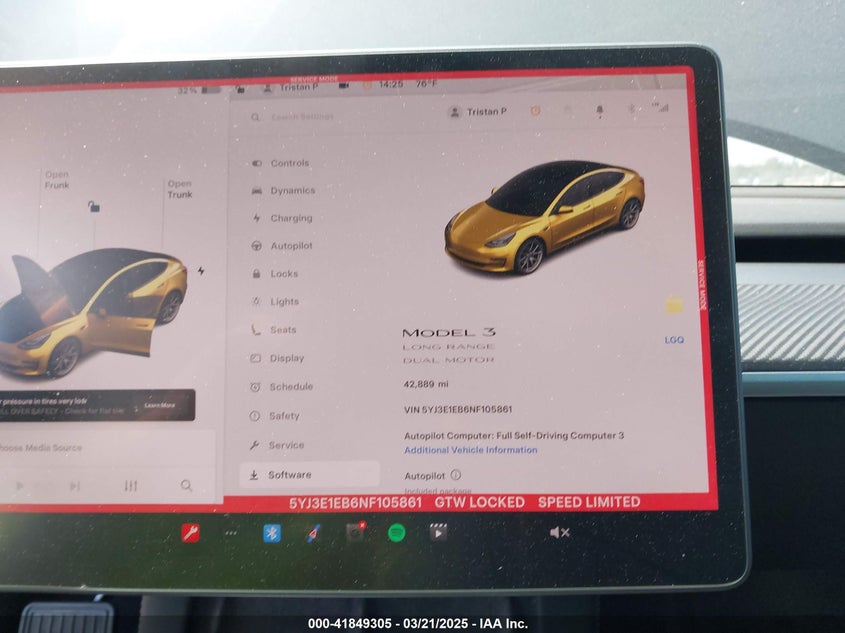 2022 TESLA MODEL 3 VIN: 5YJ3E1EB6NF105861