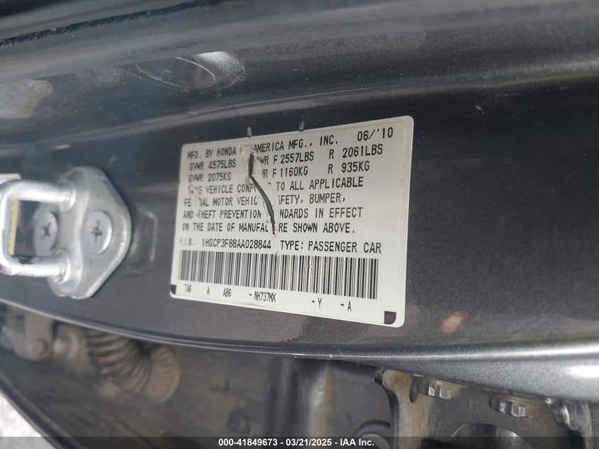 2010 HONDA ACCORD VIN: 1HGCP3F88AA028844