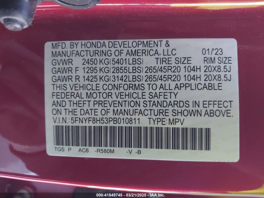 2023 HONDA PASSPORT AWD EX-L - 5FNYF8H53PB010811
