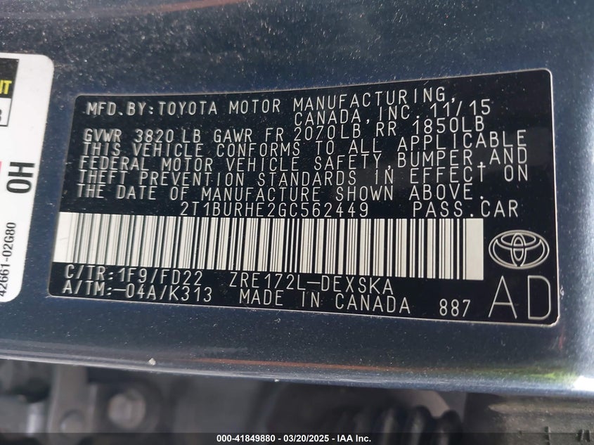 2016 TOYOTA COROLLA S PLUS - 2T1BURHE2GC562449