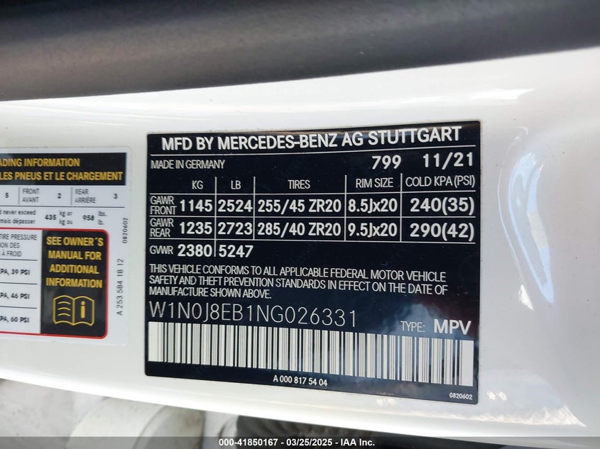 2022 MERCEDES-BENZ GLC COUPE VIN: W1N0J8EB1NG026331