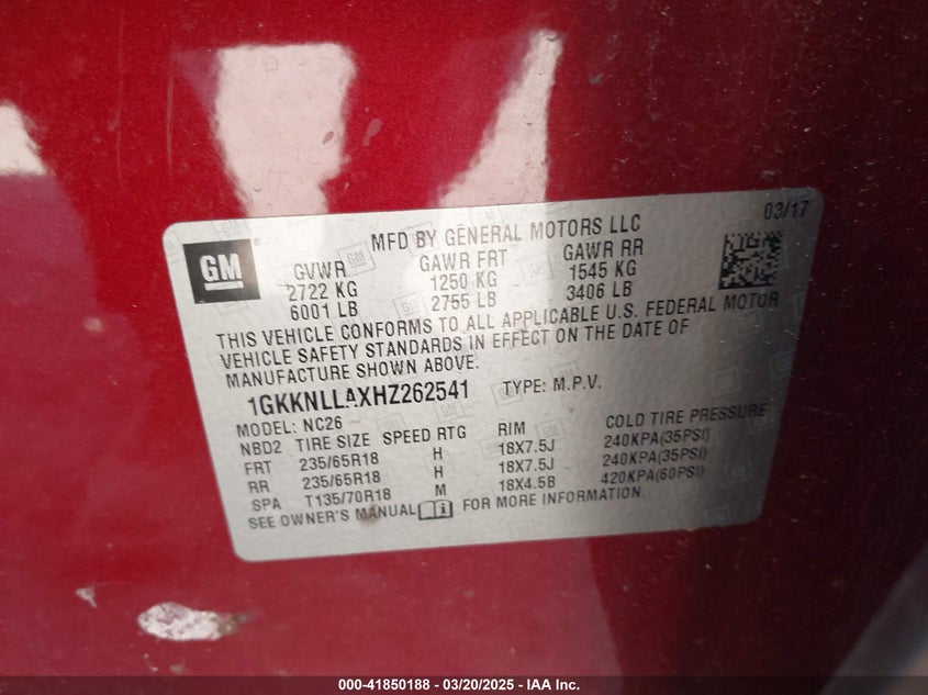 2017 GMC ACADIA SLE-2 - 1GKKNLLAXHZ262541