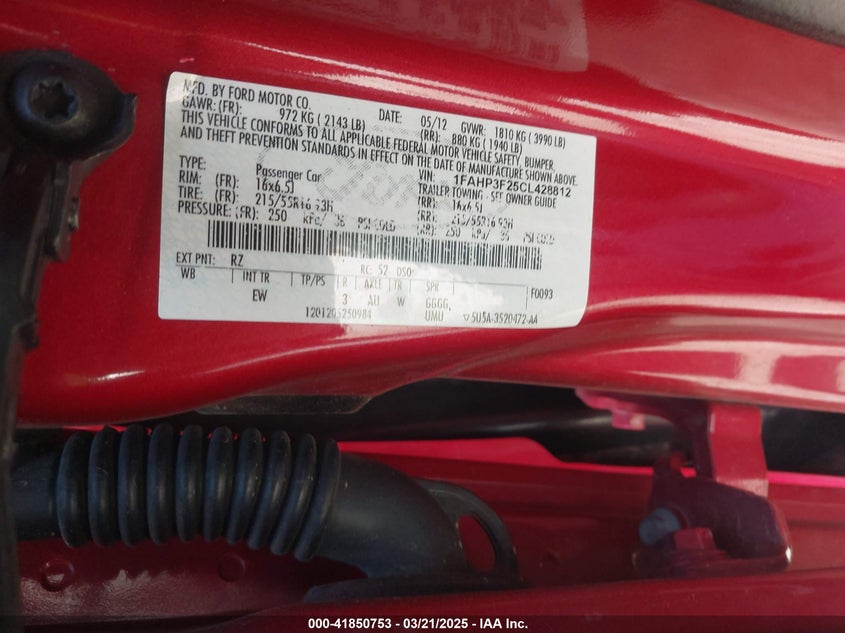 2012 FORD FOCUS VIN: 1FAHP3F25CL428812