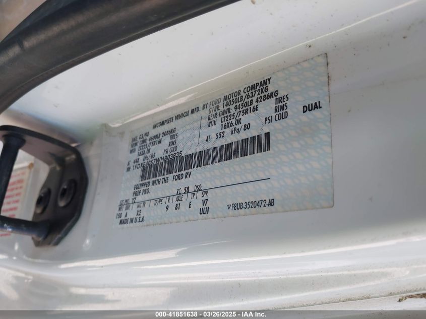 1998 Ford Econoline E450 Super Duty Cutwy Rv VIN: 1FDXE40S7WHB03835 Lot: 41851638