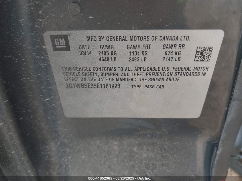 2014 CHEVROLET IMPALA LIMITED VIN: 2G1WB5E35E1161923