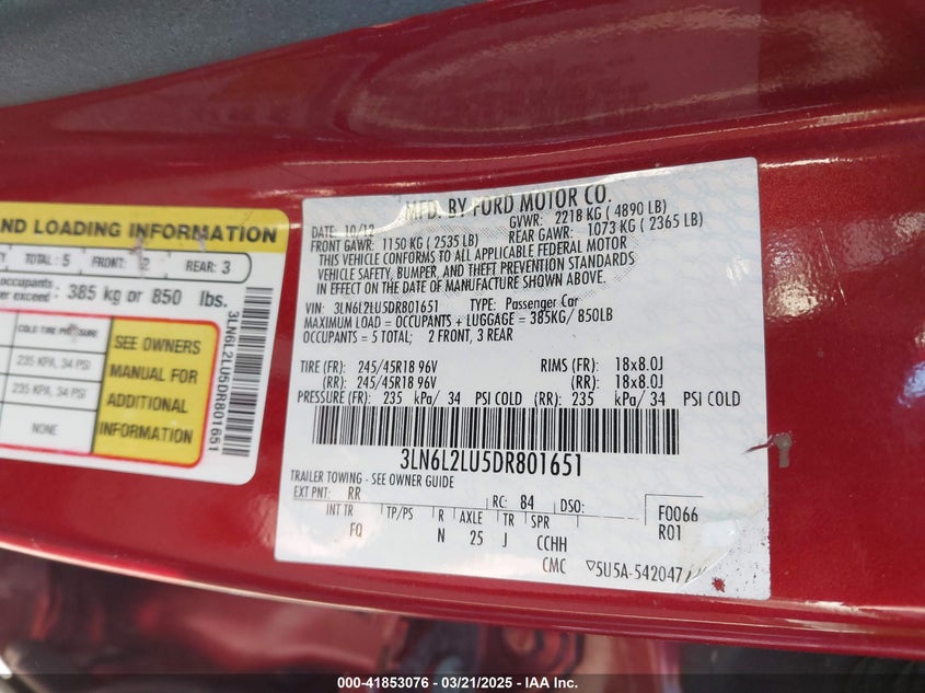 2013 LINCOLN MKZ HYBRID - 3LN6L2LU5DR801651