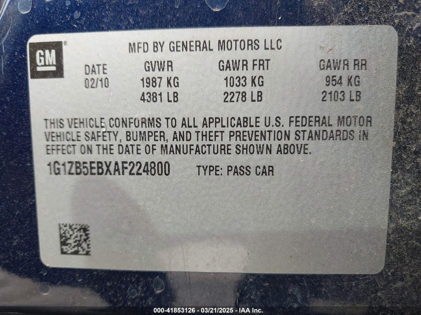 2010 CHEVROLET MALIBU VIN: 1G1ZB5EBXAF224800