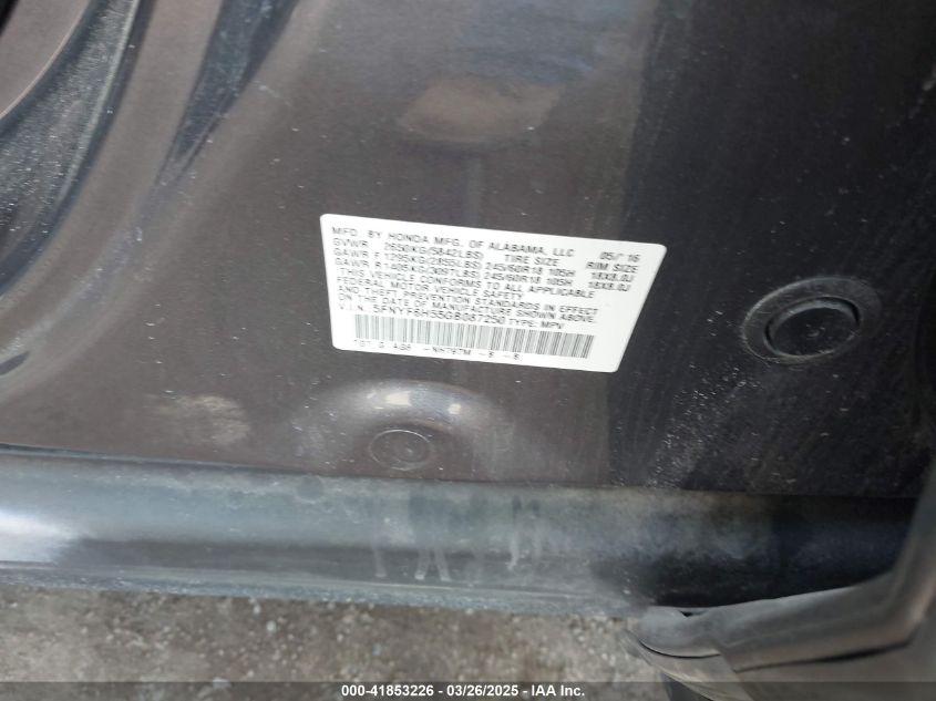 2016 Honda Pilot Ex-L VIN: 5FNYF6H55GB087250 Lot: 41853226