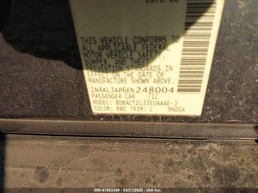 2014 NISSAN ALTIMA VIN: 1N4AL3AP6EN248004