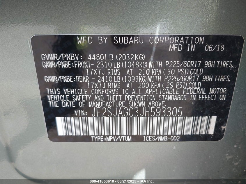 2018 SUBARU FORESTER 2.5I PREMIUM - JF2SJAGC3JH593305