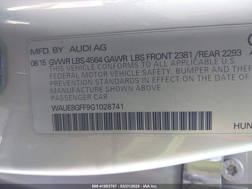 2016 AUDI A3 2.0T PREMIUM - WAUE8GFF9G1028741