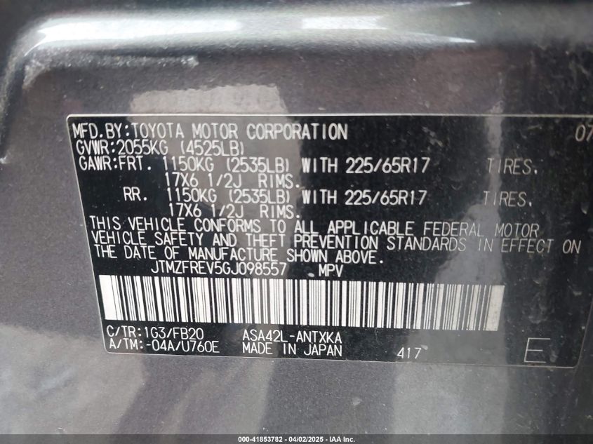 2016 Toyota Rav4 Le VIN: JTMZFREV5GJ098557 Lot: 41853782