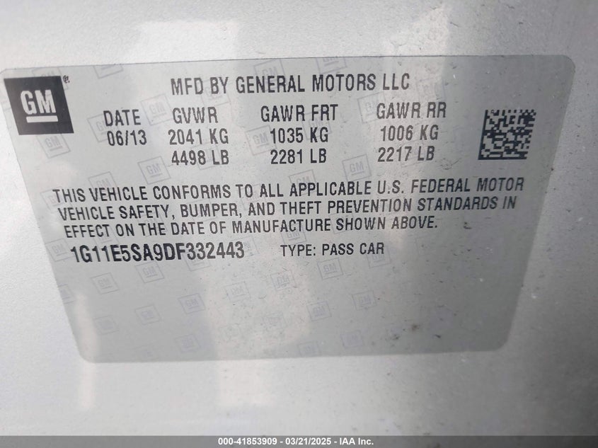 2013 CHEVROLET MALIBU VIN: 1G11E5SA9DF332443