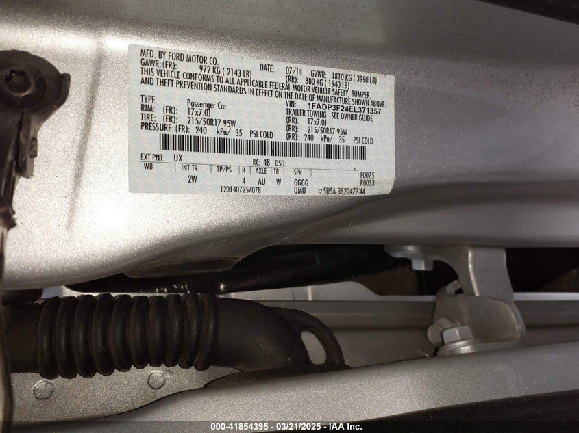 2014 FORD FOCUS VIN: 1FADP3F24EL371357