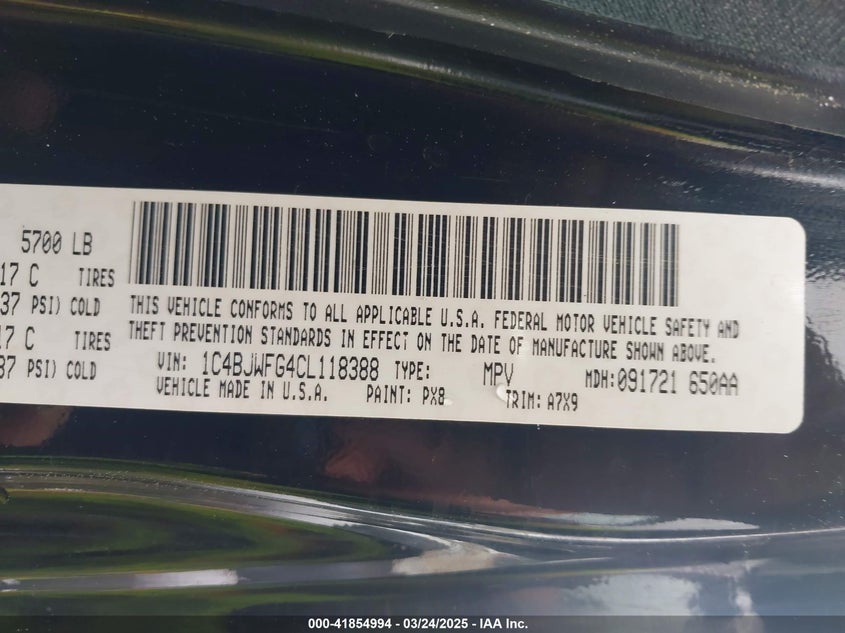 2012 JEEP WRANGLER UNLIMITED VIN: 1C4BJWFG4CL118388