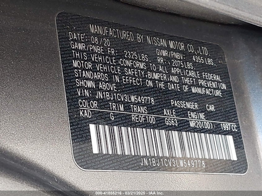 2020 NISSAN ROGUE SPORT S FWD XTRONIC CVT - JN1BJ1CV3LW549778