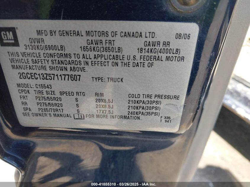 2007 Chevrolet Silverado 1500 Classic Lt3 VIN: 2GCEC13Z571177607 Lot: 41855310