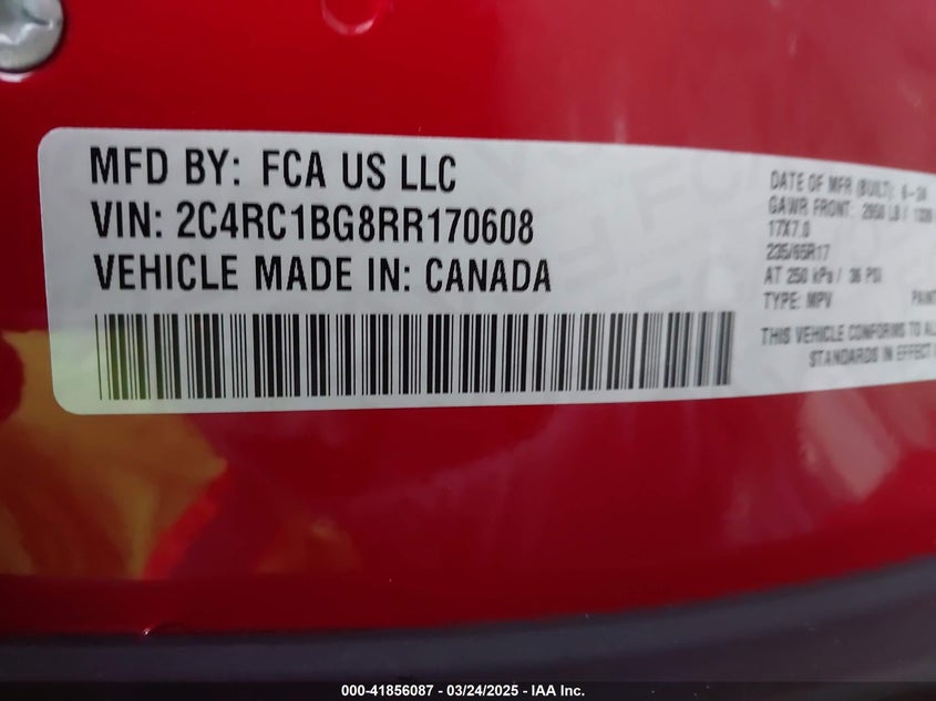 2024 Chrysler Pacifica Touring L VIN: 2C4RC1BG8RR170608 Lot: 41856087