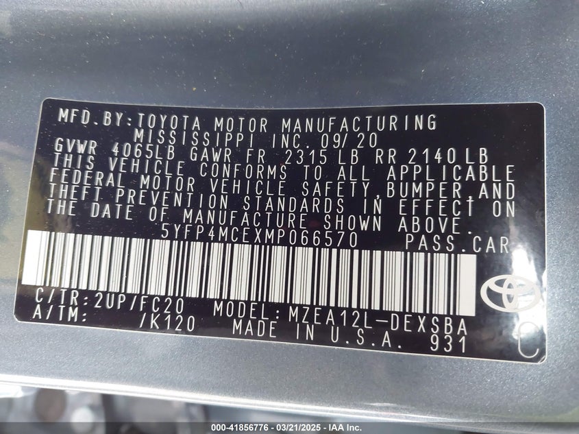 2021 TOYOTA COROLLA SE - 5YFP4MCEXMP066570