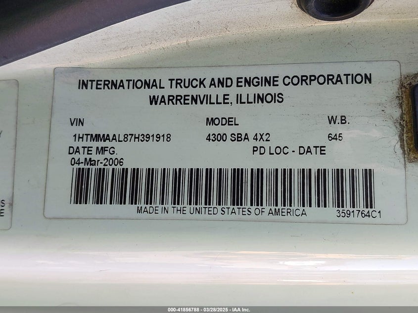 2007 International 4000 4300 VIN: 1HTMMAAL87H391918 Lot: 41856788