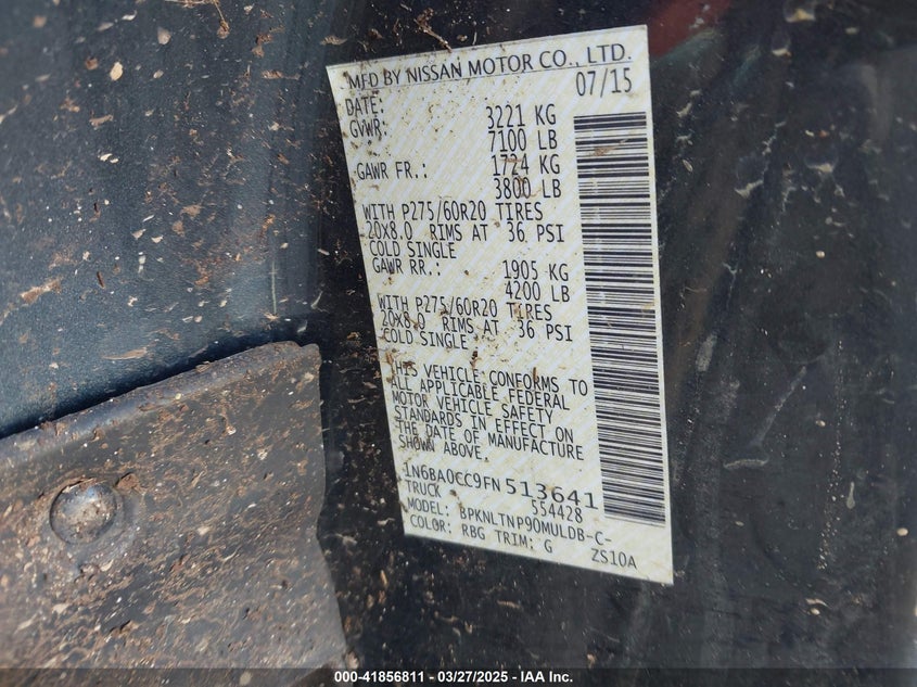 2015 NISSAN TITAN S/SV/PRO-4X - 1N6BA0CC9FN513641