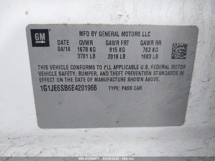 2014 Chevrolet Sonic Ltz Auto VIN: 1G1JE6SB6E4201966 Lot: 41856971