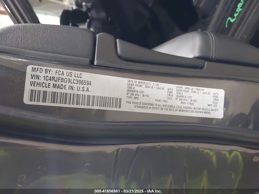 2020 JEEP GRAND CHEROKEE LIMITED 4X4 - 1C4RJFBG9LC396594