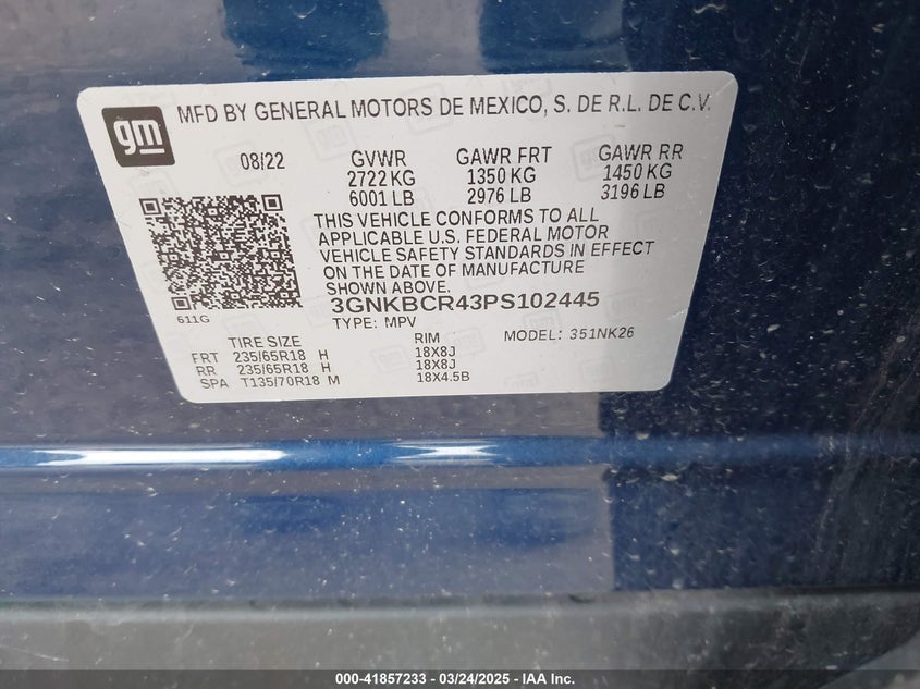 2023 CHEVROLET BLAZER VIN: 3GNKBCR43PS102445