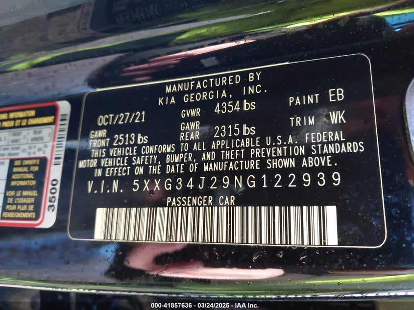 2022 KIA K5 EX - 5XXG34J29NG122939