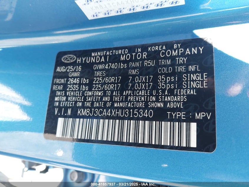 2017 HYUNDAI TUCSON SE - KM8J3CA4XHU315340